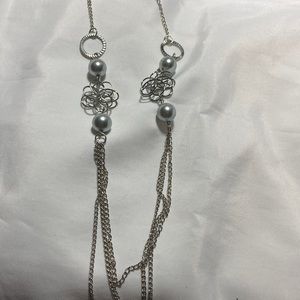 Gray and silver long layered look necklace
